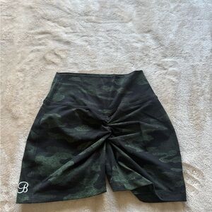 Bombshell Sportswear Camo Athletic Shorts - Black and Green